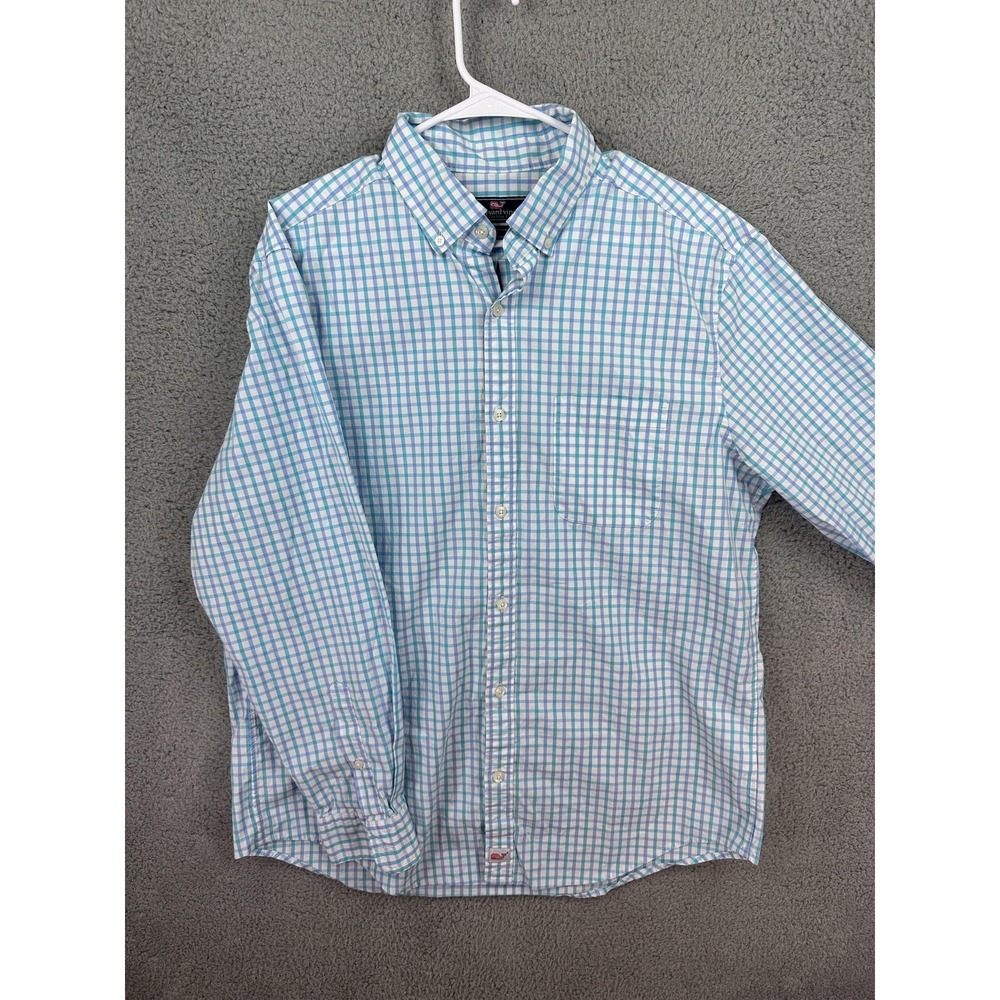 Vineyard Vines Shirt Mens Large Blue Green Plaid Classic Fit Murray Whale Logo